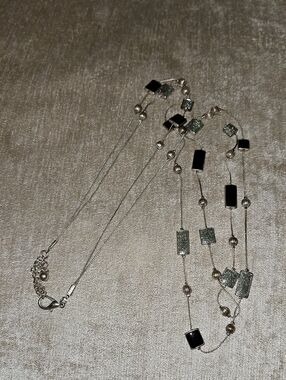 Women’s Multi-Strand Silver Necklace with Black and Gray Accents